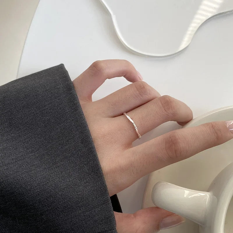 Real 925 Sterling Silver Minimalist Geometric Round Rings for Women Trendy Fine Jewelry Opening Irregular Accessories