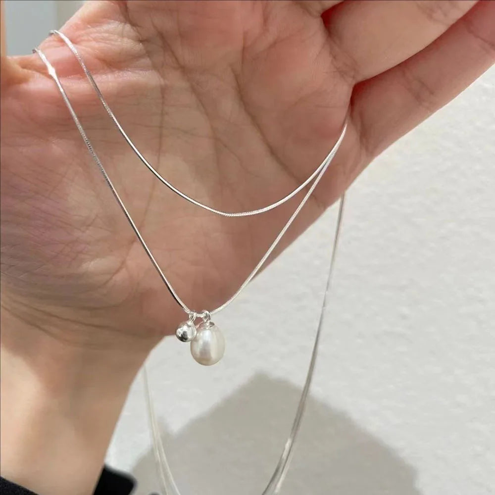 Wear Double Layer Pearl Necklace Light Luxury Niche High-end Design Sense ins Simple Collarbone Chain Female Jewelry