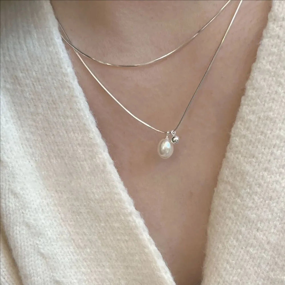 Wear Double Layer Pearl Necklace Light Luxury Niche High-end Design Sense ins Simple Collarbone Chain Female Jewelry