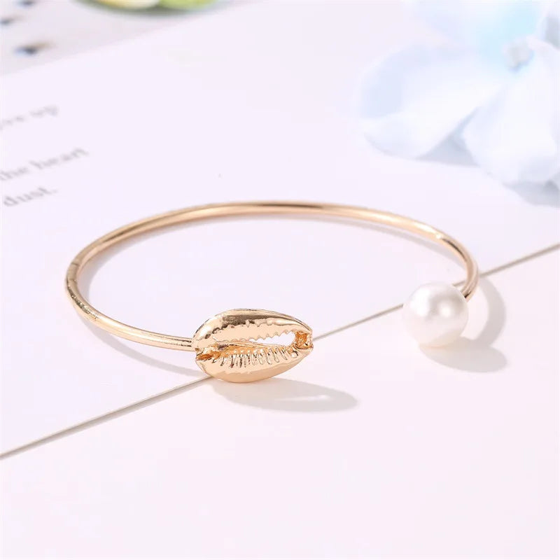 Bling Shell Shaped Bracelet For Women Trend Elegant Heavy Metal Geometry Adjustable Pearl Bracelet Hand Jewelry Accessories Gift