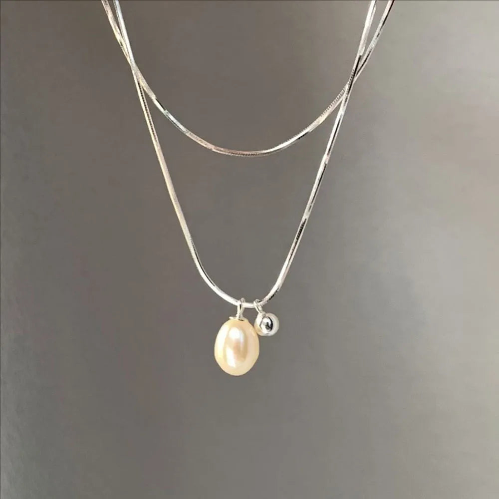 Wear Double Layer Pearl Necklace Light Luxury Niche High-end Design Sense ins Simple Collarbone Chain Female Jewelry