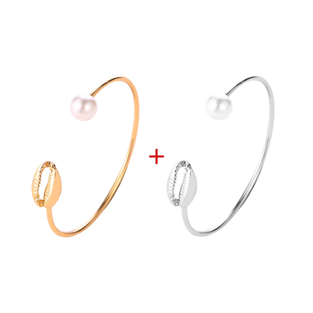 Bling Shell Shaped Bracelet For Women Trend Elegant Heavy Metal Geometry Adjustable Pearl Bracelet Hand Jewelry Accessories Gift