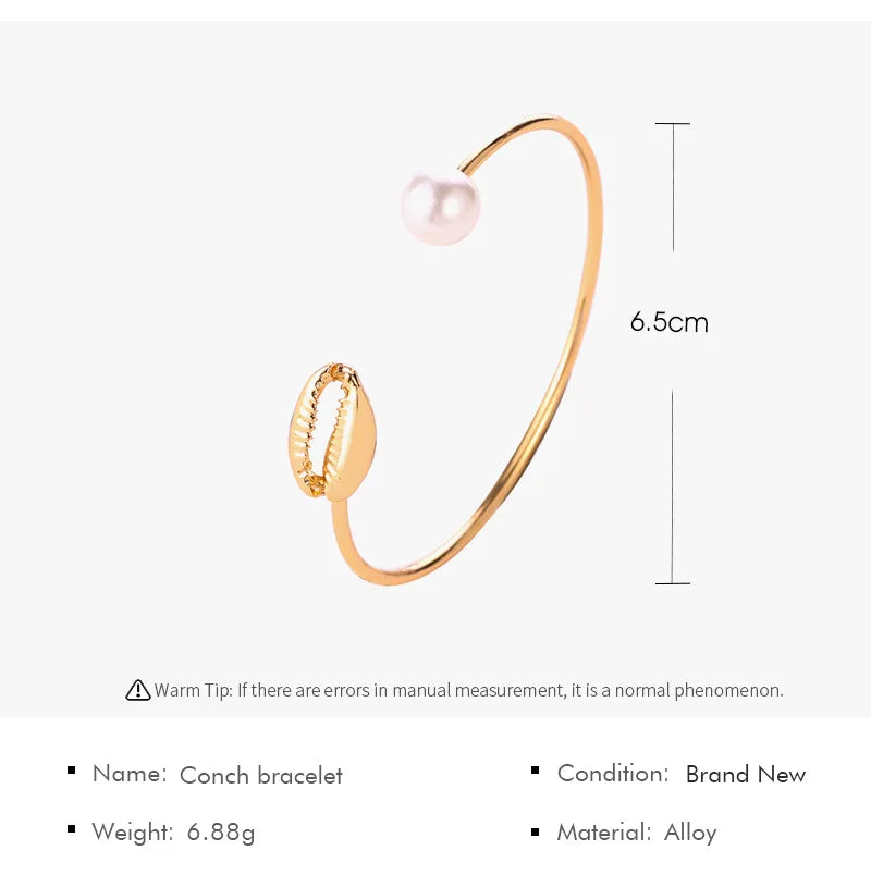 Bling Shell Shaped Bracelet For Women Trend Elegant Heavy Metal Geometry Adjustable Pearl Bracelet Hand Jewelry Accessories Gift