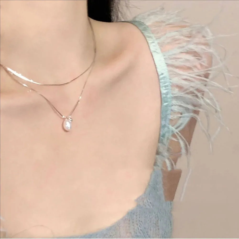Wear Double Layer Pearl Necklace Light Luxury Niche High-end Design Sense ins Simple Collarbone Chain Female Jewelry