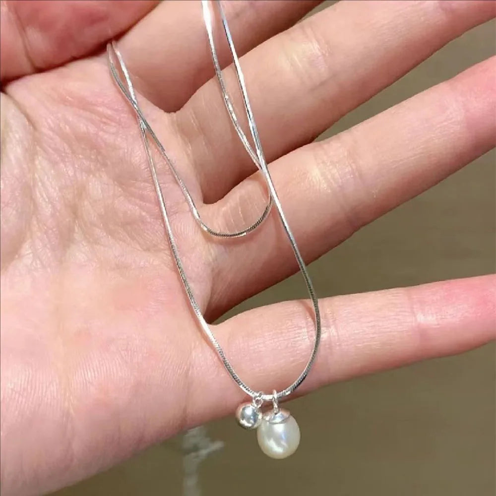 Wear Double Layer Pearl Necklace Light Luxury Niche High-end Design Sense ins Simple Collarbone Chain Female Jewelry